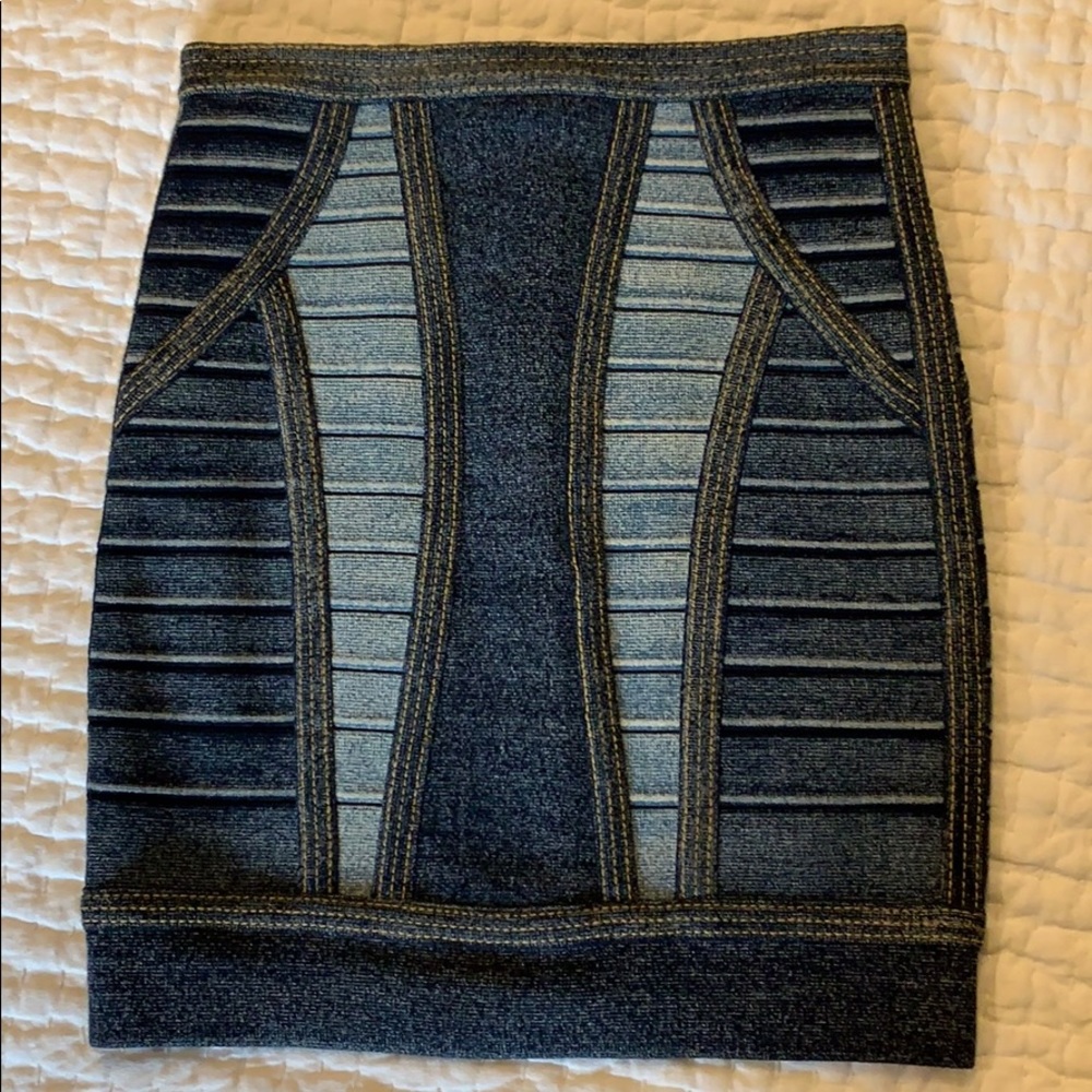 Herve Leger xs Denim Skirt Gold zipper